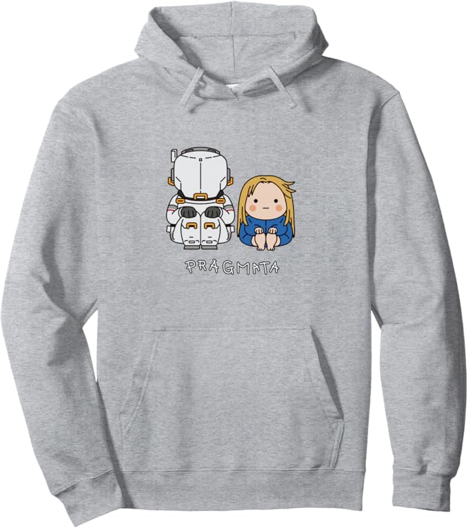 PRAGMATA Grau Hoodie - Hugh & Diana sitzend